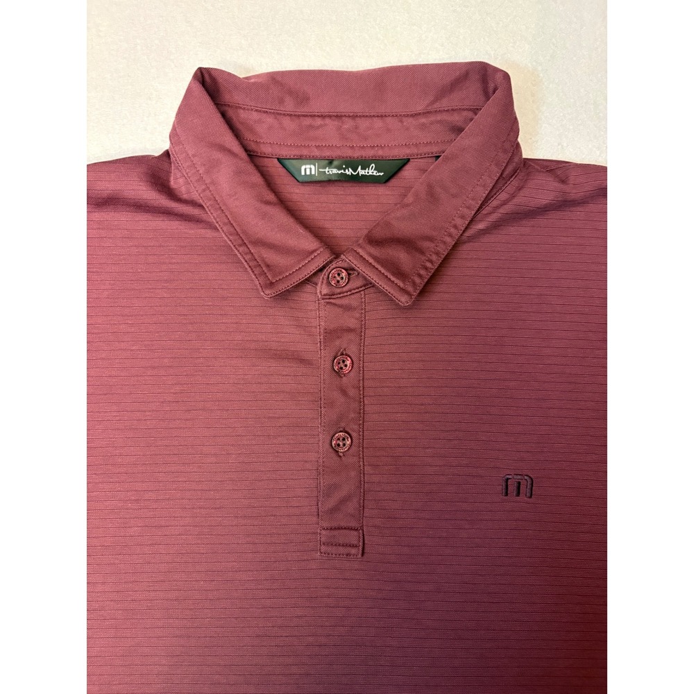 TravisMathew Mens XL Long Sleeve Polo Shirt Burgundy Maroon Micro Stripe Golf